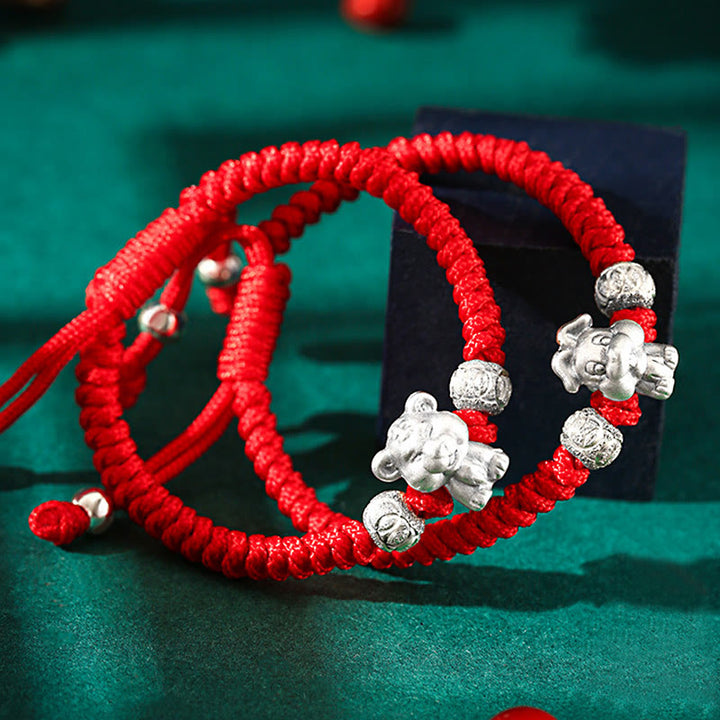 Braccialetto per bambini fatto a mano in corda rossa con Buddha Stones, in argento sterling 999, con zodiaco cinese