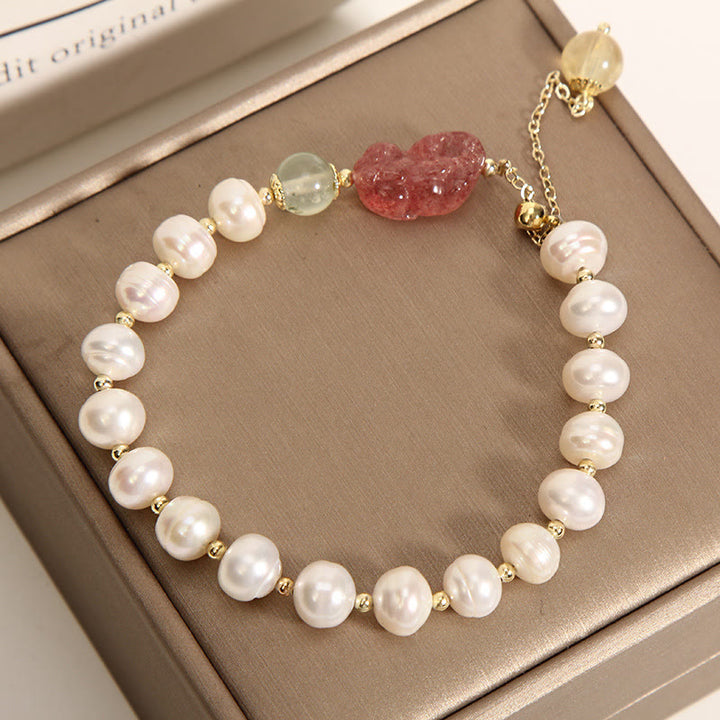 Braccialetto con ciondolo ottimismo PiXiu in quarzo fragola e perle naturali Buddha Stones