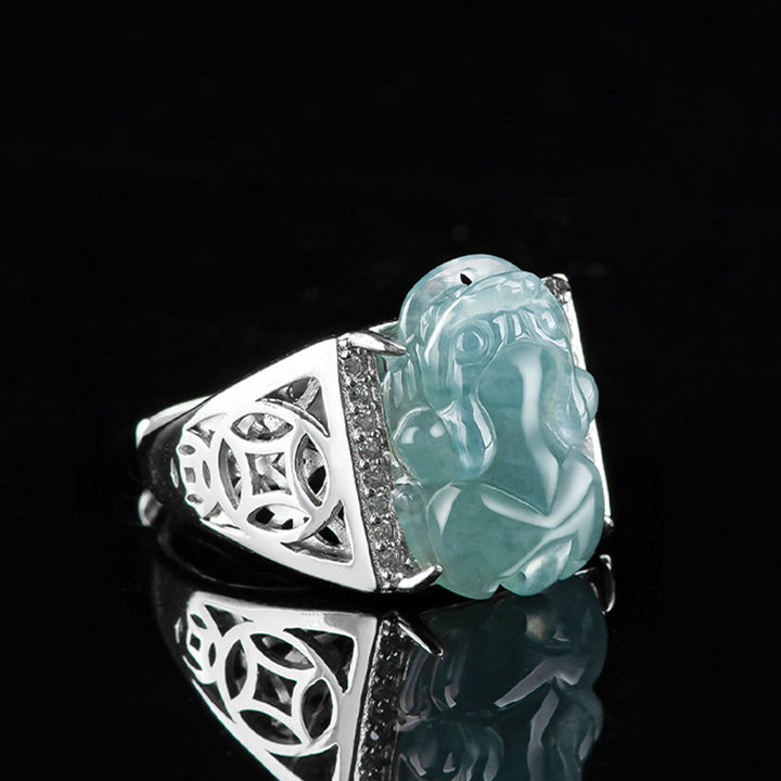 Anello di fortuna in argento sterling 925 Buddha Stones, Fengshui, ricchezza, prosperità, giada PiXiu
