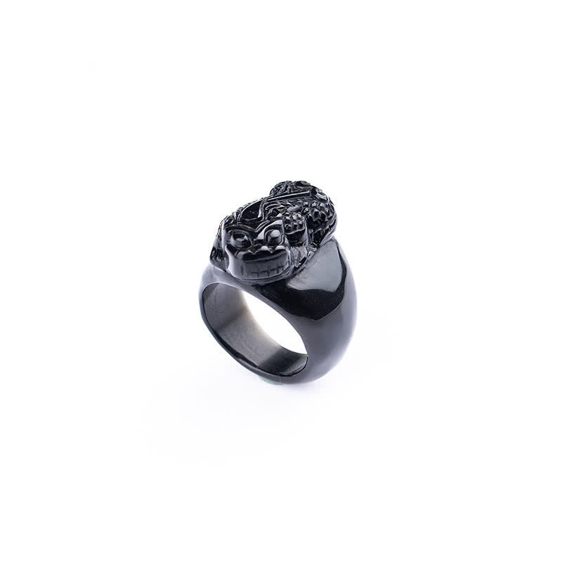 Anello di forza in ossidiana nera PiXiu FengShui