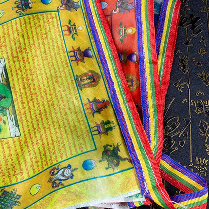 Buddha Stones Bandiera tibetana a 5 colori con cavallo del vento, Buddha Tara, Scritture, Guarigione, Auspiciosa, Preghiera all'aperto - image 6