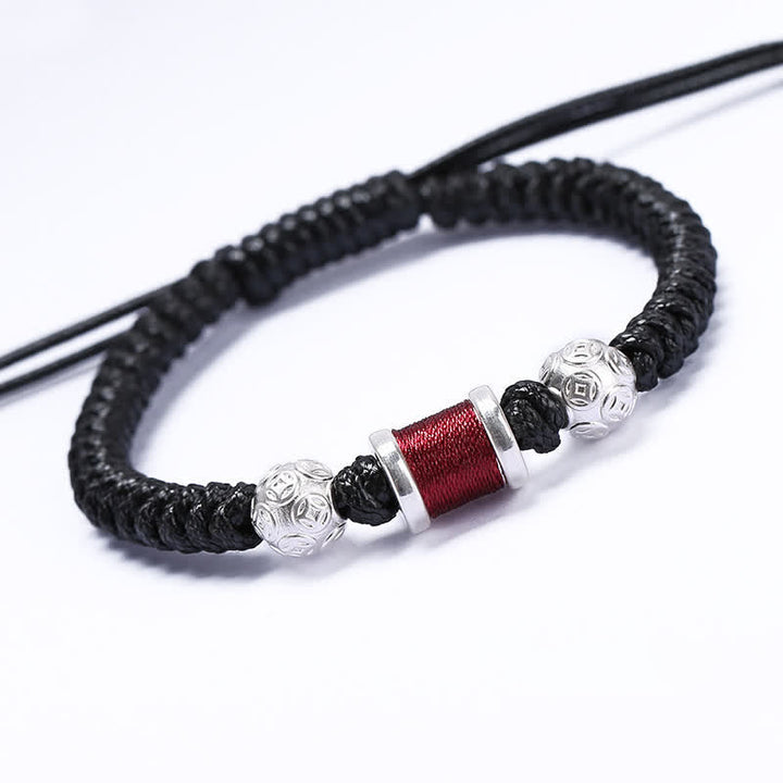 Braccialetto in corda intrecciata con perline di rame in argento sterling 999 Buddha Stones