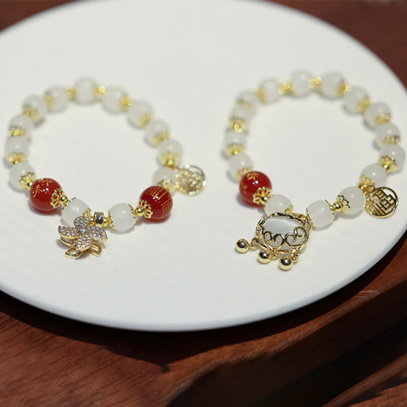 Braccialetto di benedizione con ciondolo a forma di lucchetto cinese con mulino a vento Buddha Stones Fu Character