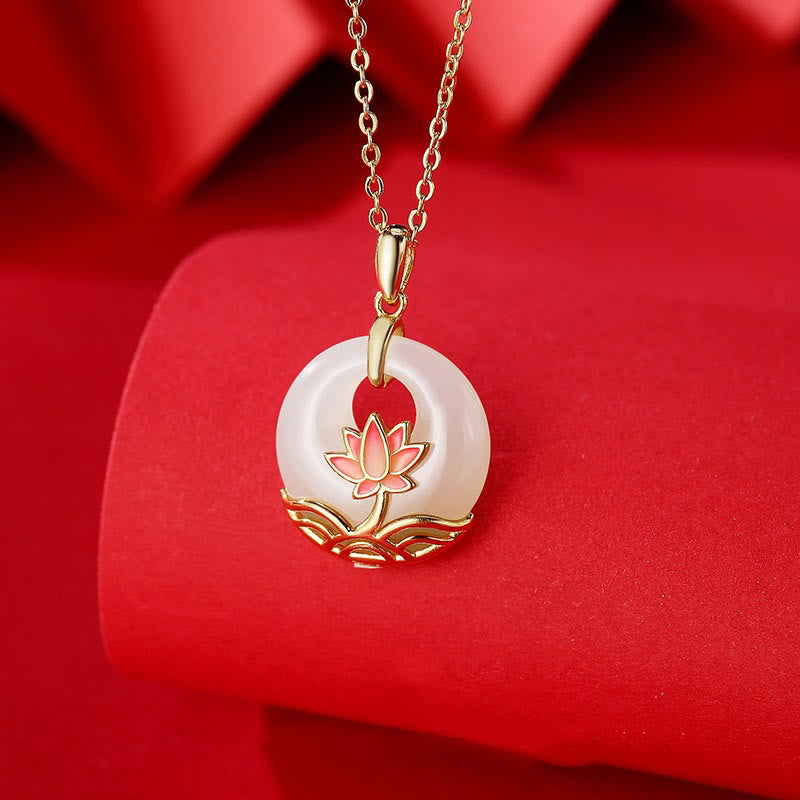 Collana con ciondolo a forma di fiore di loto in giada bianca Hetian, in argento sterling 925, Buddha Stones - Giada bianca di Hetian (Protezione ♥ Felicità) - image 1