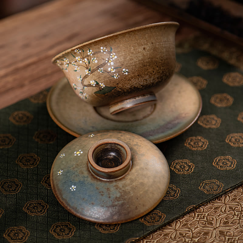 Buddha Stones Jingdezhen dipinte a mano Ru Kiln porcellana Hanfu ragazza fiore ceramica Gaiwan Sancai tazza da tè Kung Fu tazza da tè e piattino con coperchio