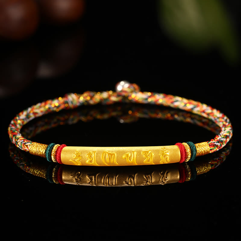 Buddha Stones Tibetano 999 Oro Om Mani Padme Hum Braccialetto di coppia intrecciato a mano con nodo della pace a otto fili e fortuna