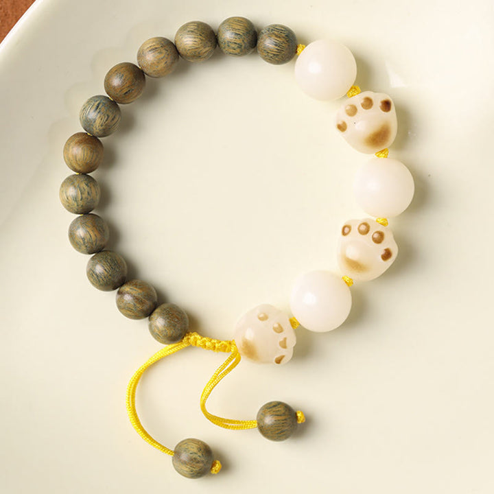 Braccialetto di cura per artigli di zampa di gatto con semi di Bodhi di sandalo verde naturale Buddha Stones - image 3