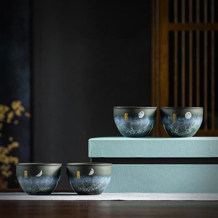 Buddha Stones Tazza da tè in ceramica Lovely Cat Tazze da tè nere 140ml