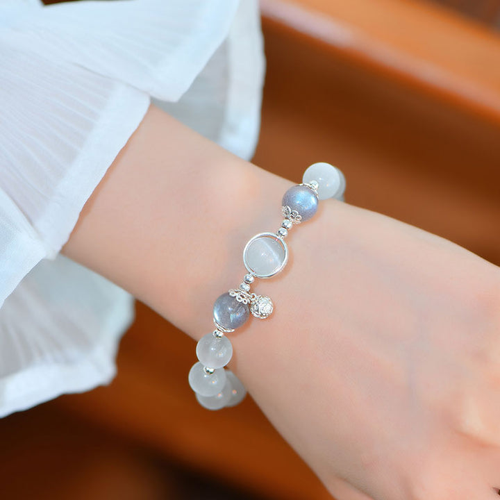Braccialetto di supporto dell'amore con pietra di luna e occhio di gatto in argento sterling 925 Buddha Stones