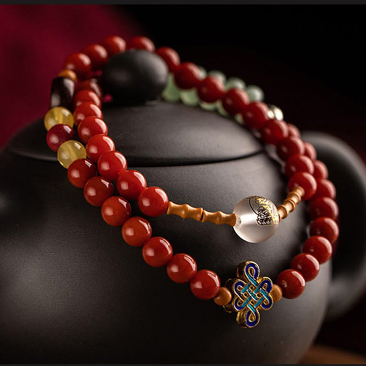 Buddha Stones Zodiaco cinese Buddha natale Agata rossa Piccola foglia Sandalo rosso Cinabro Amuleto Benedizione Bracciale a doppio giro