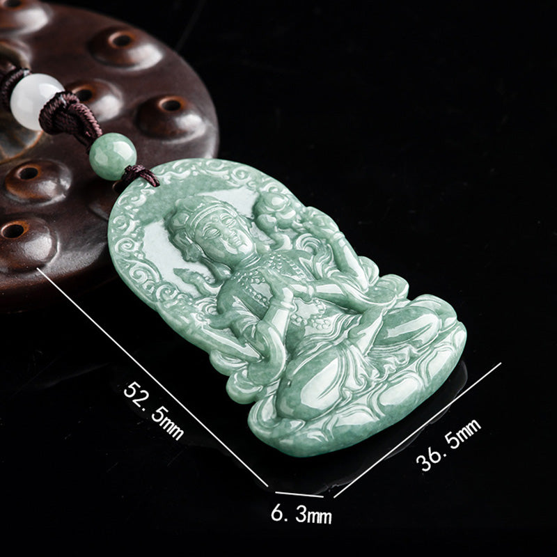 Collana con corda di benedizione dell'amuleto in giada naturale Avalokitesvara a quattro braccia - image 9