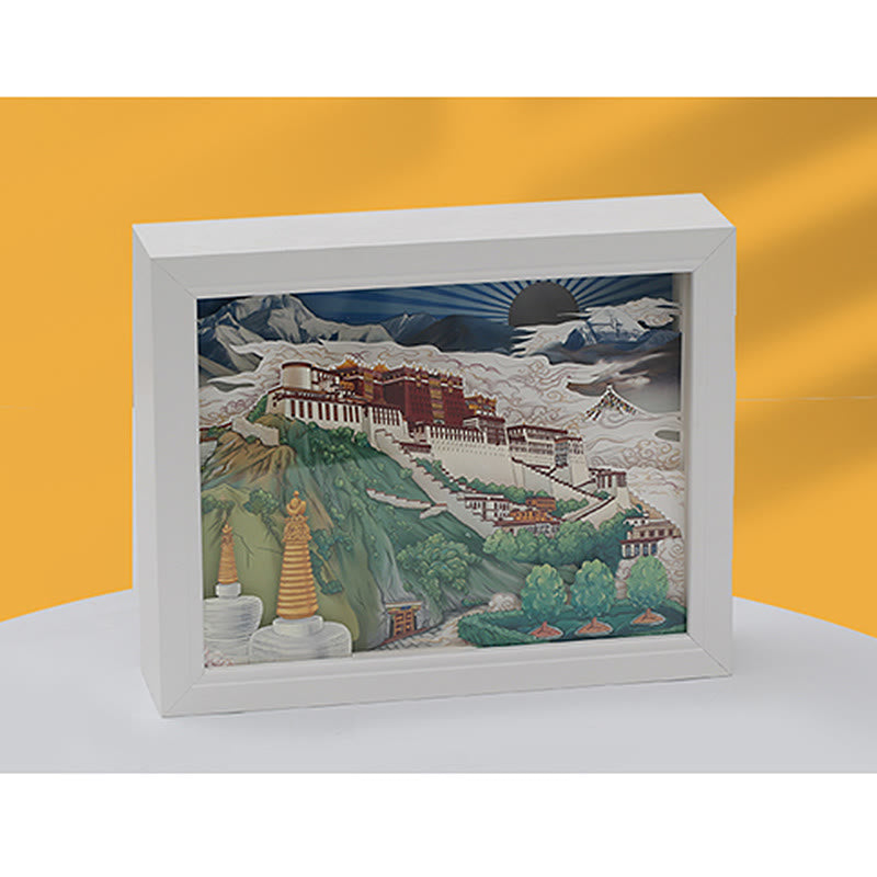 Lampada da tavolo a LED creativa con luci notturne in carta intagliata a LED del palazzo del Potala del Tibet