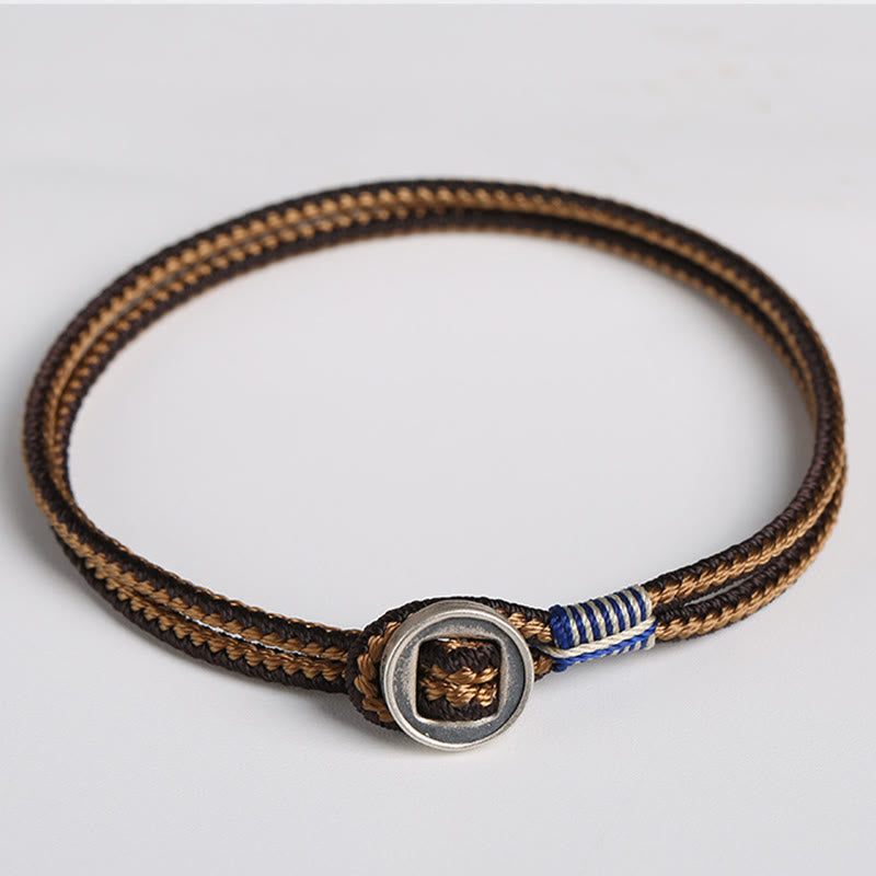 Braccialetto con cordino intrecciato di protezione con bottone fatto a mano in argento sterling 925 Buddha Stones