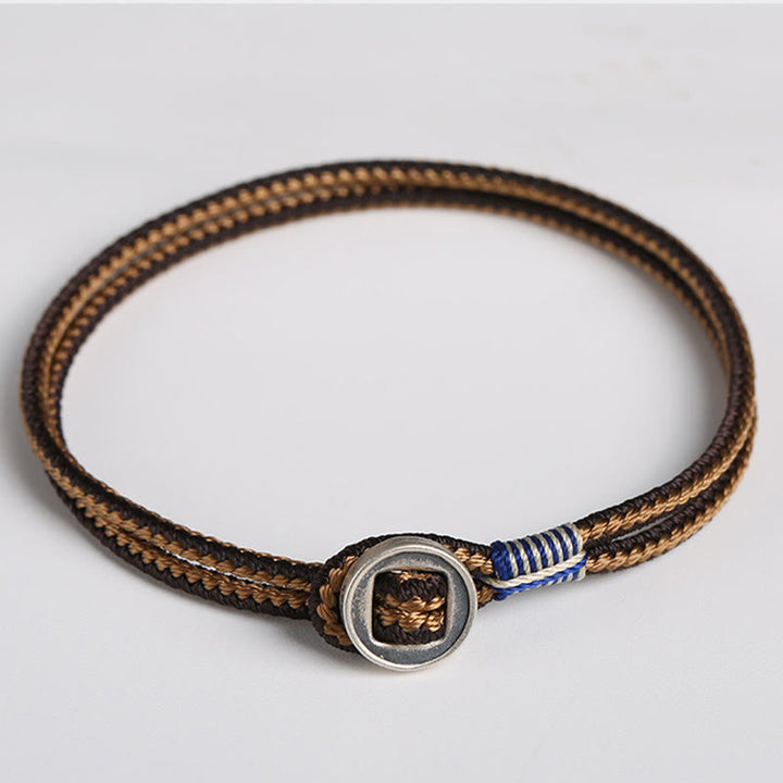 Braccialetto con cordino intrecciato di protezione con bottone fatto a mano in argento sterling 925 Buddha Stones