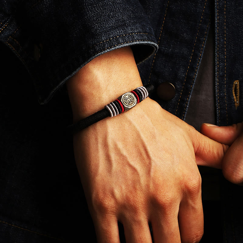 Bracciale Buddha Stones in argento sterling 925 con nodo perfetto e nodo King Kong, fede e forza