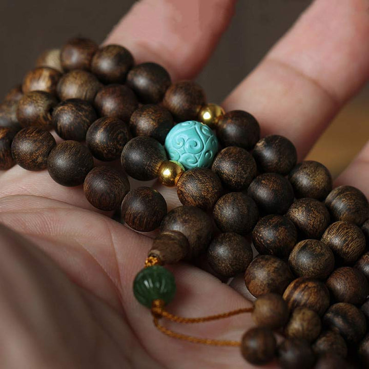 Buddha Stones 108 Mala Beads Nha Trang Agarwood Turchese Preghiera Meditazione Bracciale Mala