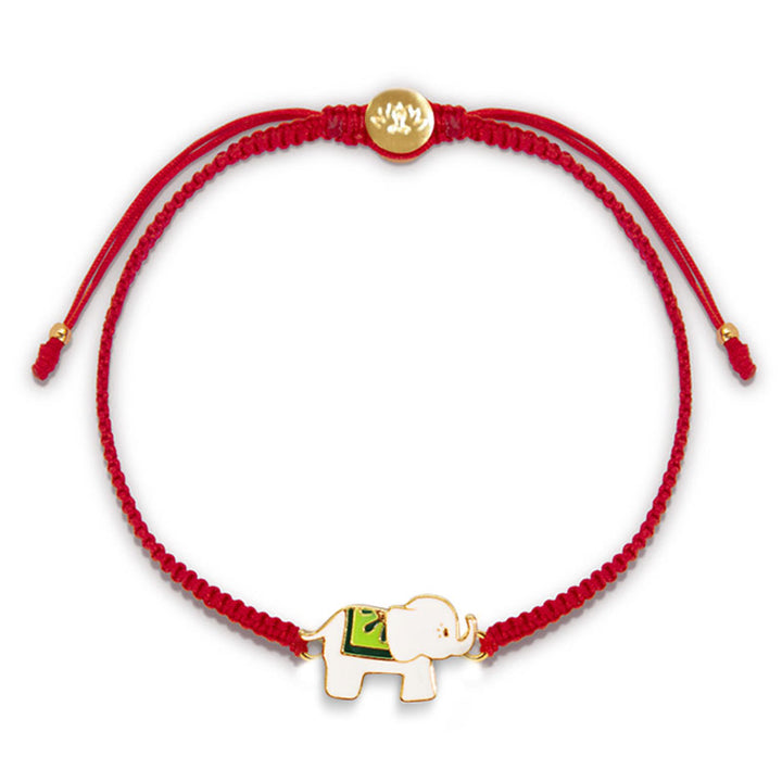 Braccialetto con cordino rosso elefante portafortuna in argento sterling 925 fatto a mano in tibetano Buddha Stones