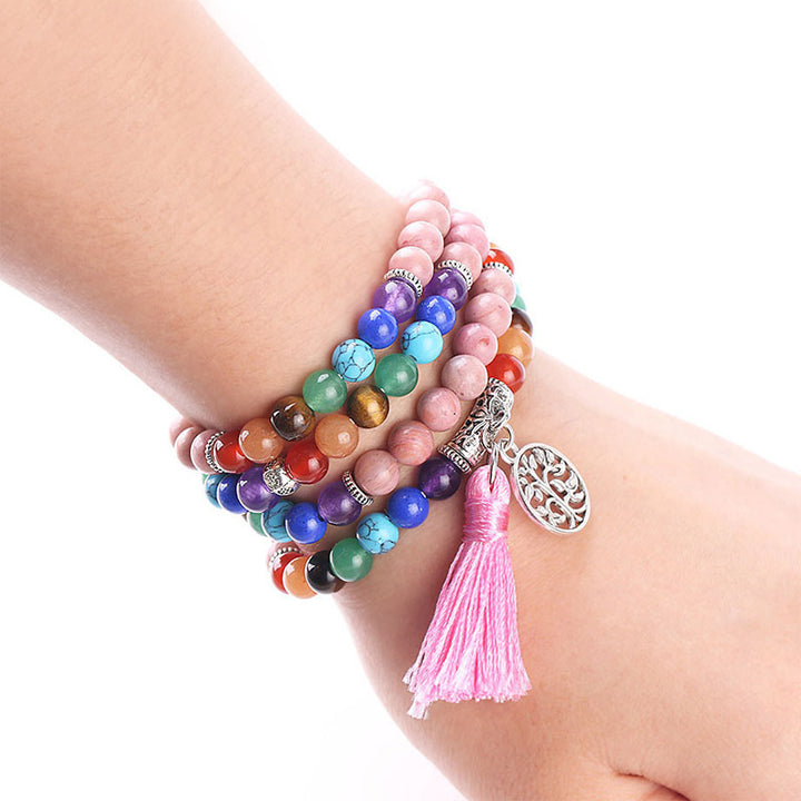 Buddha Stones 108 Mala Beads Braccialetto di guarigione in cristallo blu rodonite e lazulite