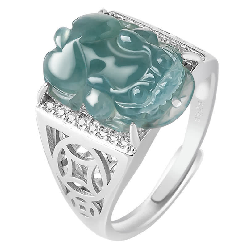 Anello di fortuna in argento sterling 925 Buddha Stones, Fengshui, ricchezza, prosperità, giada PiXiu