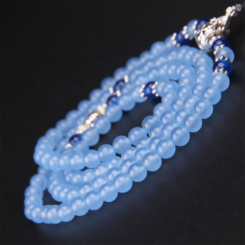 Buddha Stones 108 Perle Bracciale Mala di Cristallo Blu per Guarigione