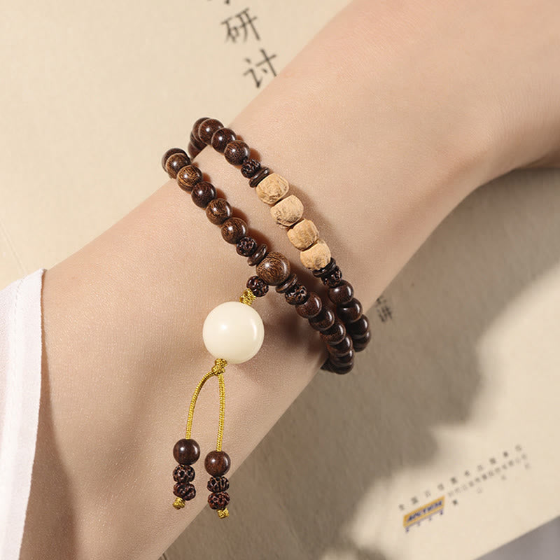 Braccialetto doppio giro Buddha Stones Sandalo Foglia piccola Sandalo rosso Bodhi Seme Purificazione