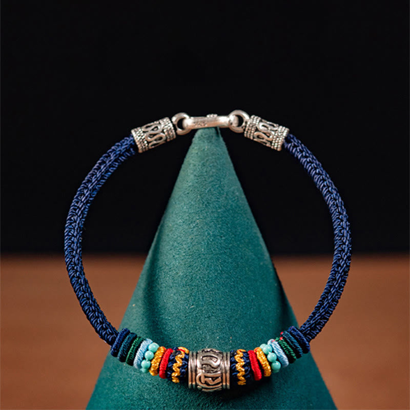 Bracciale intrecciato in argento sterling 925 fatto a mano con Buddha Stones, tibetano Om Mani Padme Hum, purezza