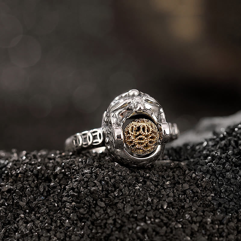 Anello regolabile con moneta di rame PiXiu in argento sterling 925 Buddha Stones