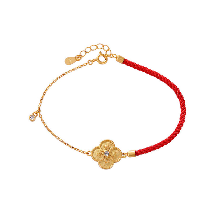 Braccialetto portafortuna in zircone con quadrifoglio e Buddha Stones in argento sterling 925 placcato oro - image 6