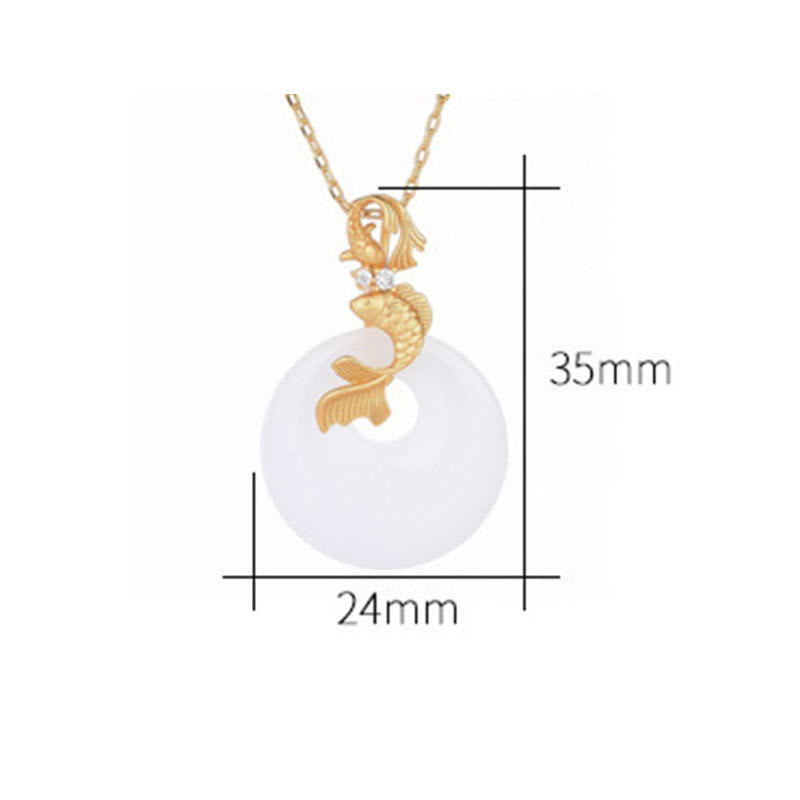 Collana con ciondolo Buddha Stones, giada bianca, pesce Koi, ricchezza e prosperità - image 5
