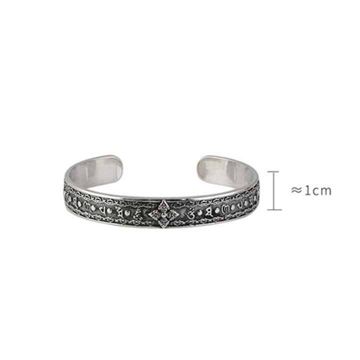 Bracciale rigido con Buddha Stones in argento sterling 925 Om Mani Padme Hum con doppio Dorje inciso e saggezza