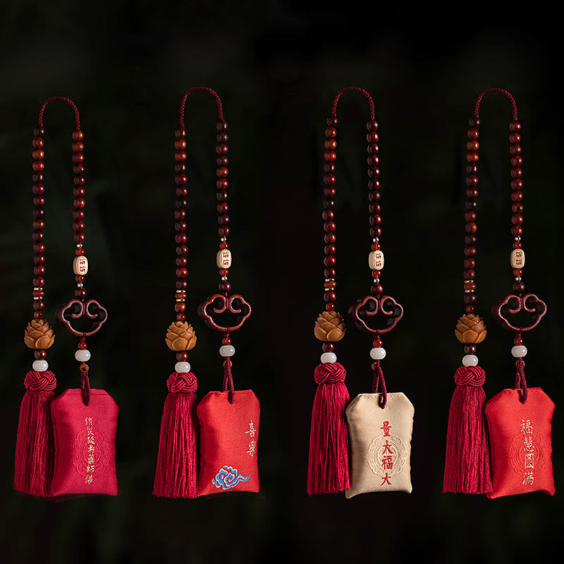 Buddha Stones tibetane piccole foglie di sandalo rosso loto cinabro bustina protezione nappa auto decorazione appesa