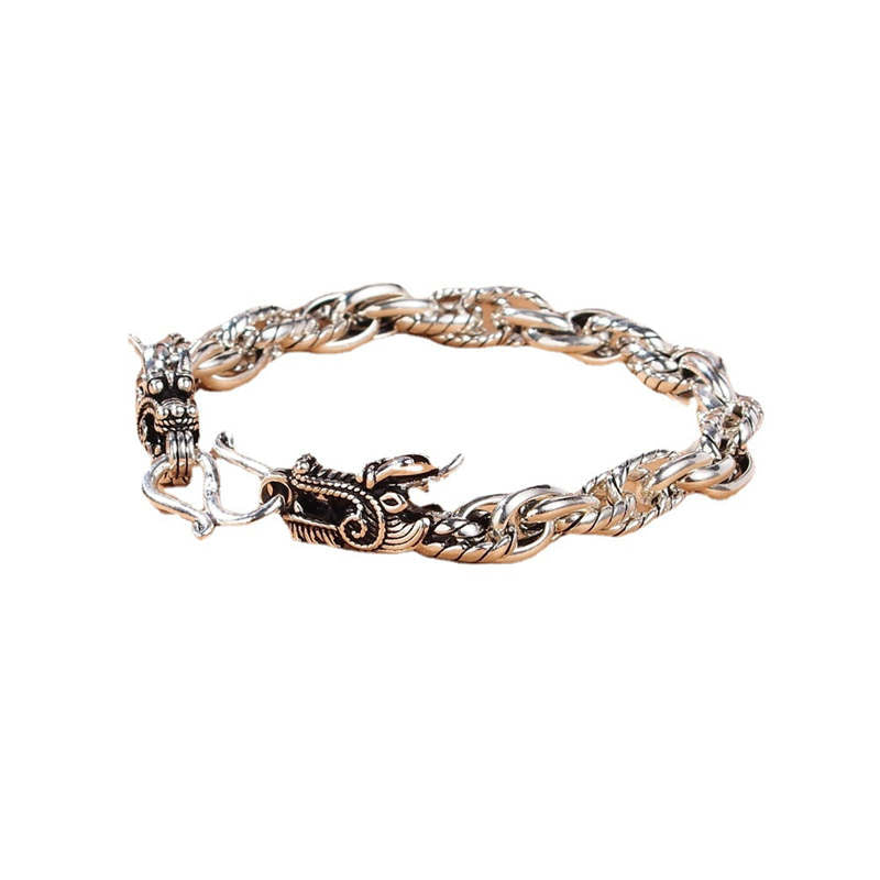 Braccialetto di protezione della fortuna del drago in argento sterling 925 Buddha Stones