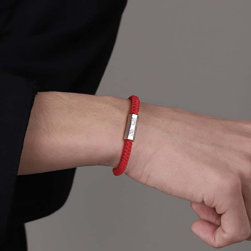 Braccialetto di corda di benedizione con incisione di lettere in argento sterling 925 Buddha Stones - image 4