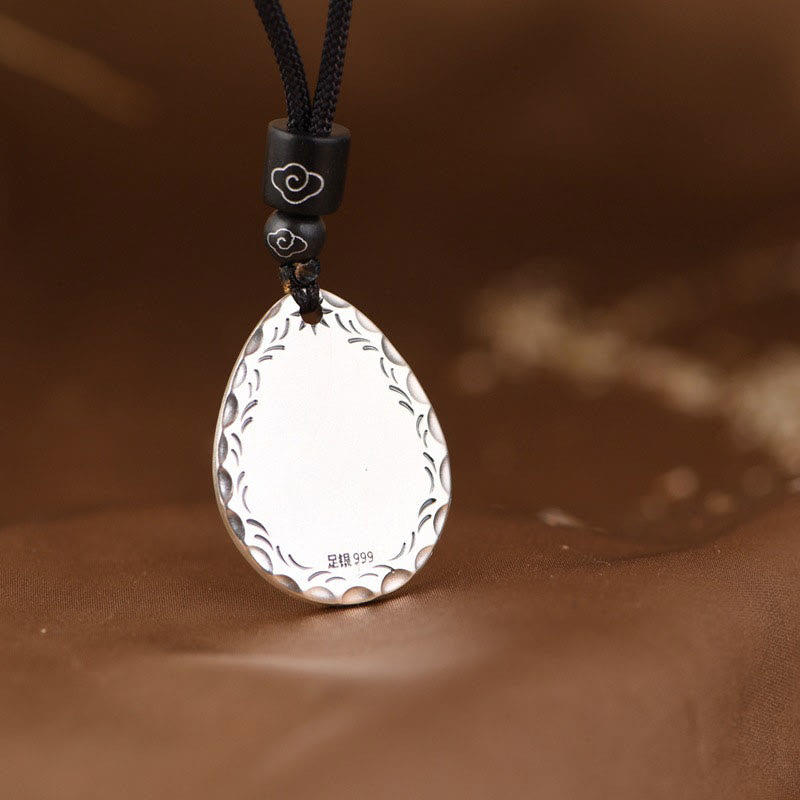 Buddha Stones Vintage 999 Sterling Silver Yin Yang Bagua Water Drop Design Balance Harmony Collana Pendente - image 4