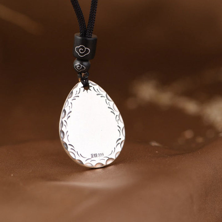 Buddha Stones Vintage 999 Sterling Silver Yin Yang Bagua Water Drop Design Balance Harmony Collana Pendente - image 4