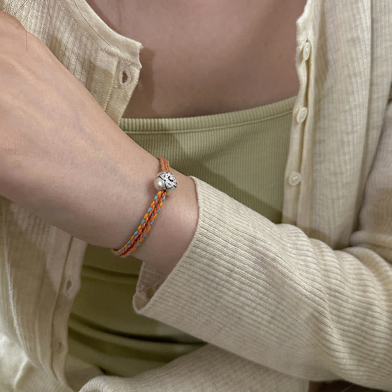 Bracciale intrecciato multicolore Buddha Stones in argento sterling 999 Persimmon Luck