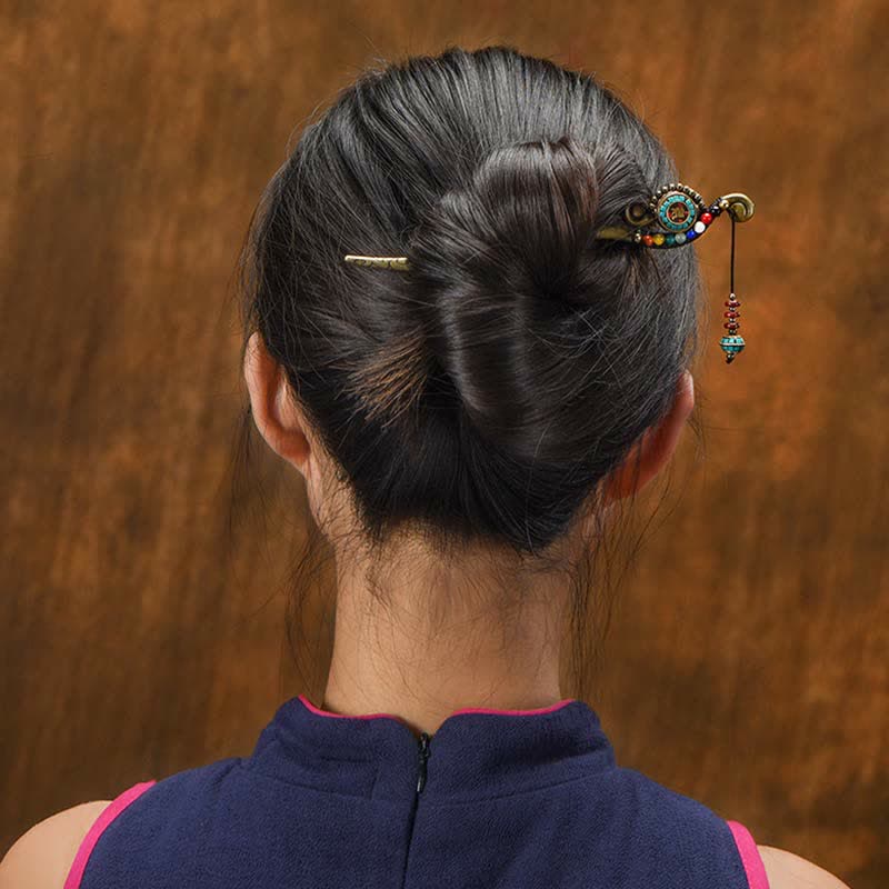 Decorazioni per capelli con forcina di protezione in agata turchese tibetana