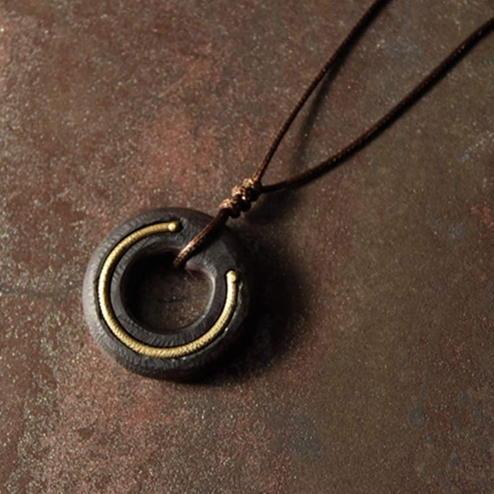 Collana con ciondolo in legno di ebano, cerchio zen, Buddha Stones , pace e calma - image 1