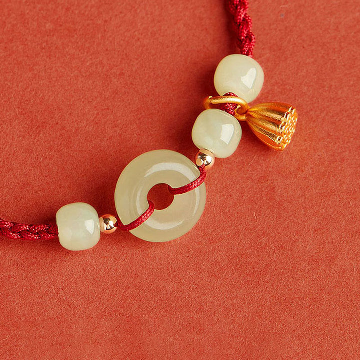 Braccialetto con corda Buddha Stones Round Peace Buckle Jade Lotus Happiness Abbondanza Ricchezza - image 6