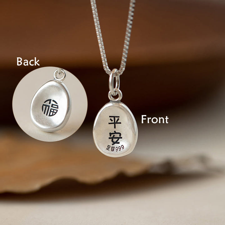 Buddha Stones 999 Sterling Silver Pace e Gioia Fu Carattere Fortuna Fortuna 925 Sterling Silver Catena Collana Pendente