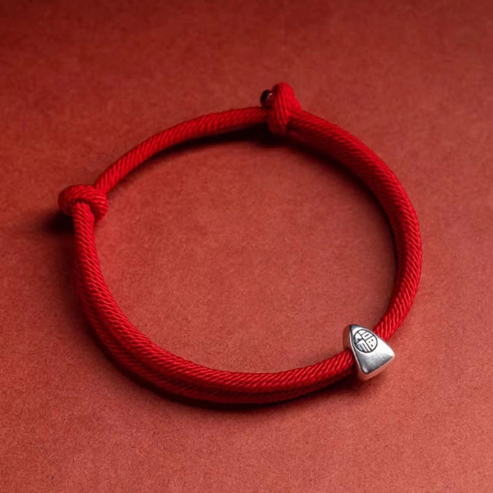 Bracciale intrecciato fatto a mano con carattere Fu in argento sterling 925 Buddha Stones - Rosso - image 11