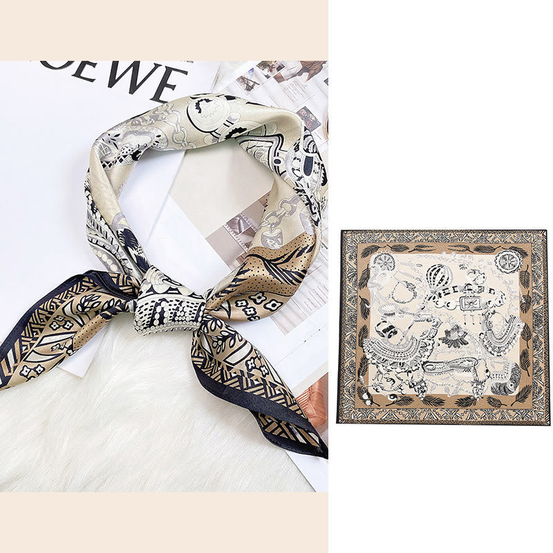 Sciarpa per capelli al collo in seta di gelso al 100%, motivo: Buddha Stones , scena pastorale, mongolfiera, fiori primaverili - Palloncini tropicali - image 28