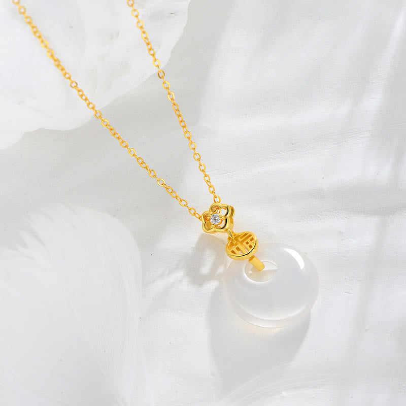 Buddha Stones 925 Sterling Silver Agata Bianca Fu Carattere Felicità Fortuna Collana Pendente - image 2