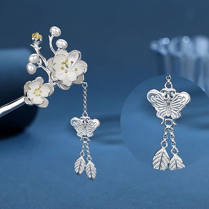 Forcina per capelli con nappa a forma di farfalla in fiore di prugna e amore e libertà - image 7