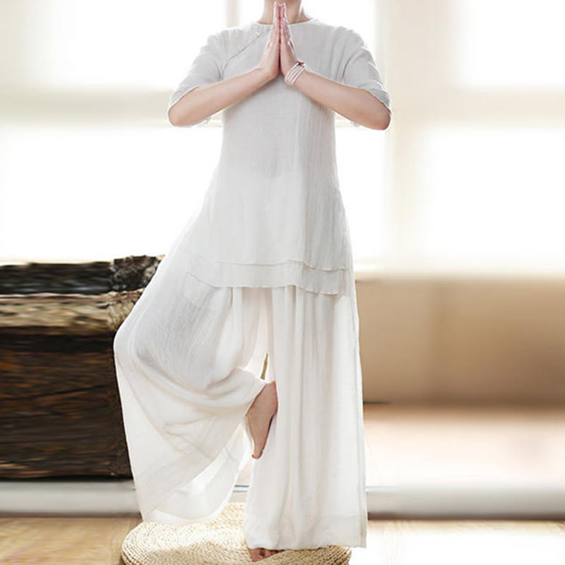 Buddha Stones Vintage Yoga Zen Preghiera Meditazione Spirituale Pratica Tinta Unita Abbigliamento Donna Set