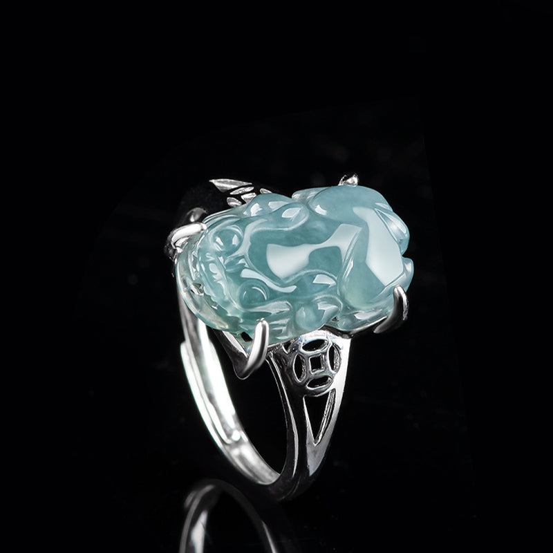 Anello di fortuna in argento sterling 925 Buddha Stones, Fengshui, ricchezza, prosperità, giada PiXiu