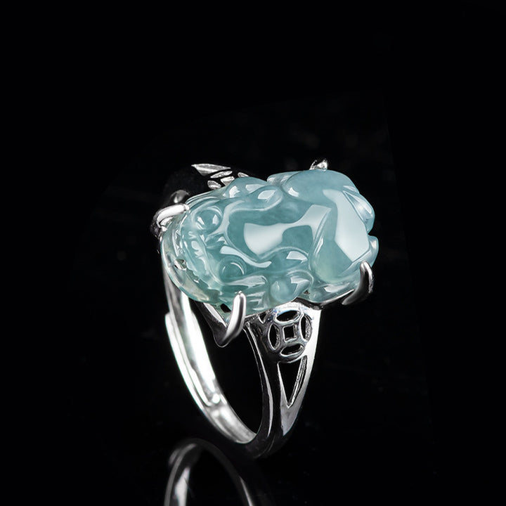 Anello di fortuna in argento sterling 925 Buddha Stones, Fengshui, ricchezza, prosperità, giada PiXiu