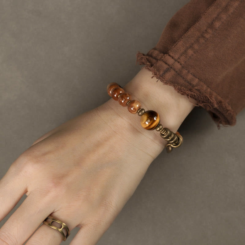 Braccialetto Buddha Stones Kuka Seed Tiger Eye Oro Lucentezza Ossidiana Rame Ricchezza Fortuna