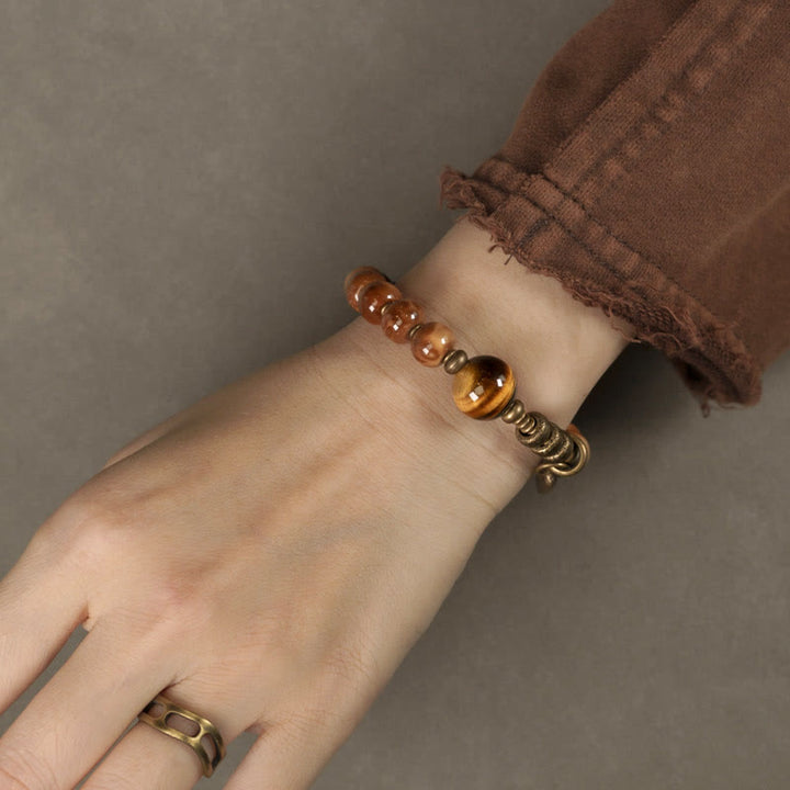 Braccialetto Buddha Stones Kuka Seed Tiger Eye Oro Lucentezza Ossidiana Rame Ricchezza Fortuna