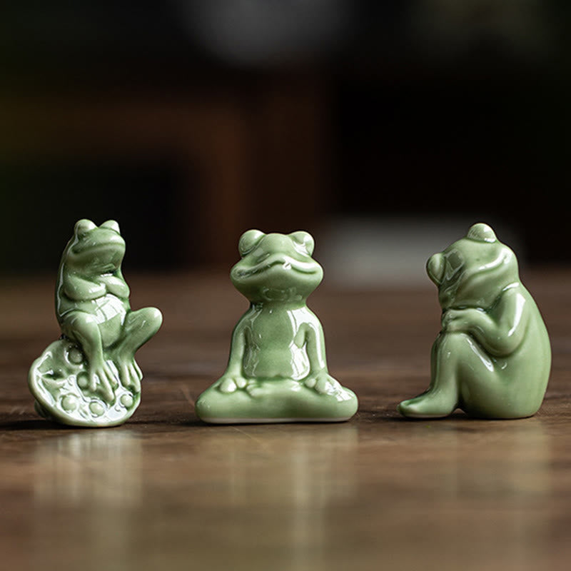 Buddha Stones Mini Piccolo Meditazione Loto Riposo Rana Ceramica Ricchezza Fortuna Casa Tè Animale Domestico Figurina Decorazione